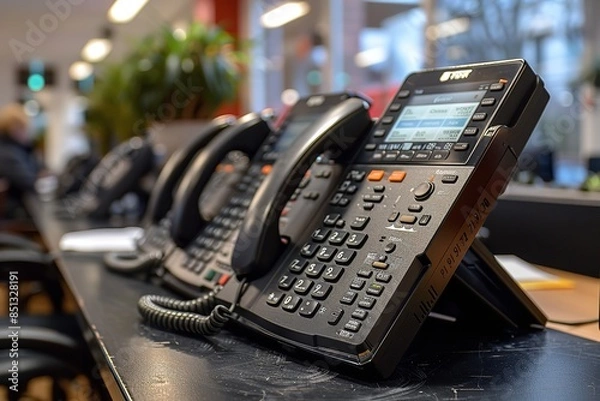 Fototapeta Electronic work phone for business use in an office setting. Generative Ai