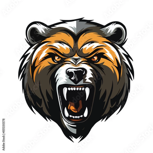 Fototapeta angry grizzly bear head vector art illustration isolated on white background