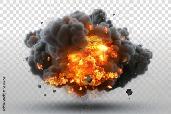 Fototapeta Huge burst of flames and black smoke in a fireball. Generative Ai