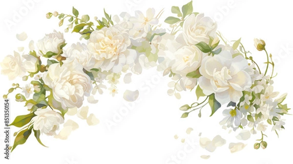 Obraz Elegant white floral arrangement with roses and hydrangeas, perfect for weddings, invitations, or home decor. High-quality image. 
transparent background