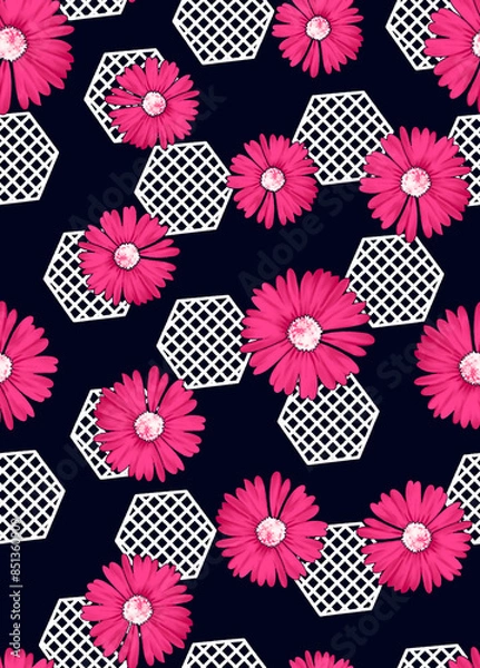 Fototapeta Vibrant floral illustrations features intricate designs with bold, colorful patterns, perfect for various creative projects. Ideal for textiles, stationery, wallpapers, and digital media etc.