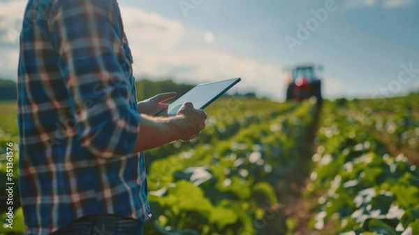 Fototapeta The farmer with tablet.