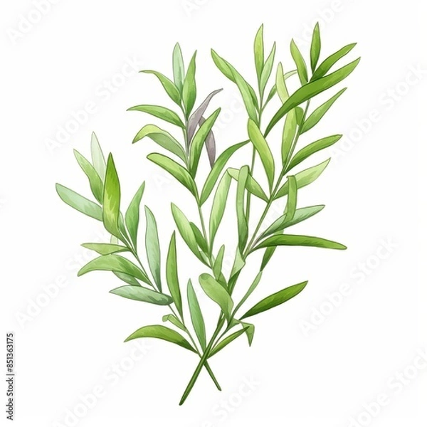 Obraz a watercolor illustration of Tarragon clipart, herb element, isolated on white background
