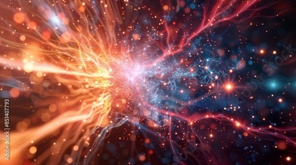 Obraz Abstract background featuring a bright cosmic explosion with colorful energy beams
