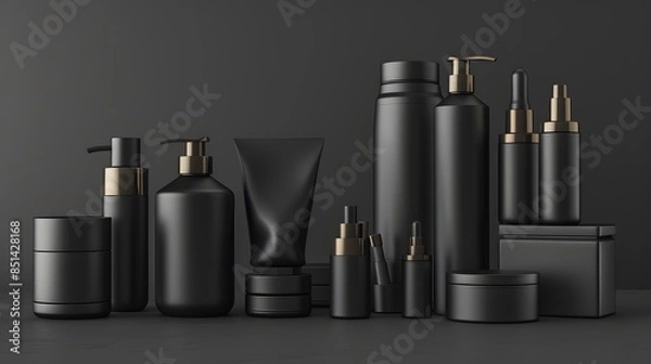 Obraz Cosmetic product in tube, bottle, lotion or serum on cream background and tropical monstera leaves.