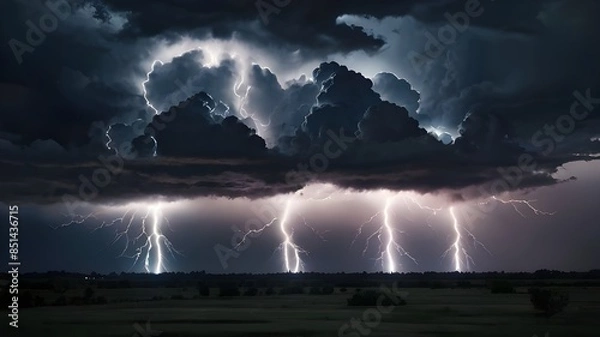 Fototapeta lightning with Black storm clouds with smoke