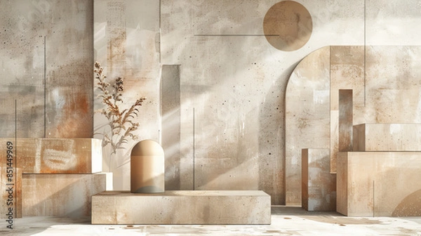Fototapeta A simple wooden door leads into a historic stone church with a grand entrance colonnade
