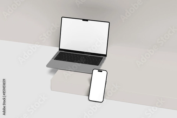 Obraz Macbook Pro And IPhone 14 Pro Max Mockup