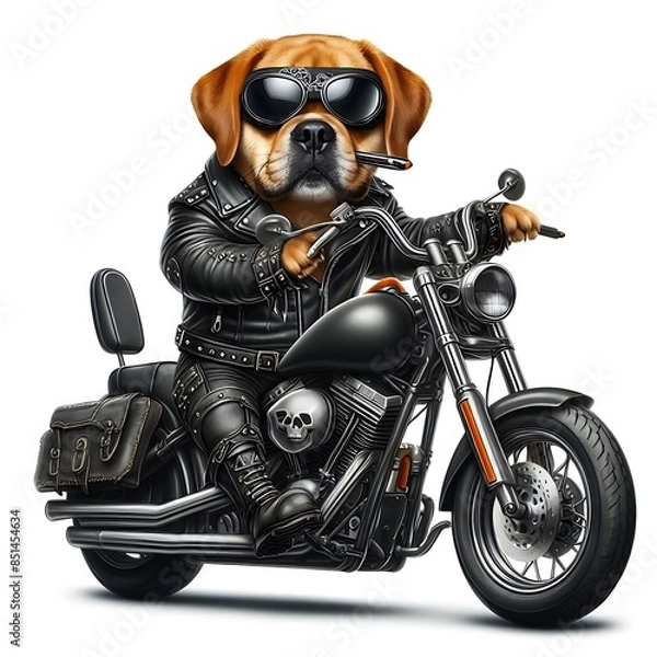 Obraz A dog design drawing graphic wearing a leather jacket and sunglasses riding a motorcycle Artistic creative eyecatching highquality.