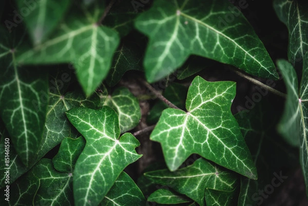 Fototapeta Close-up on some green ivy leaves climbing on a tree