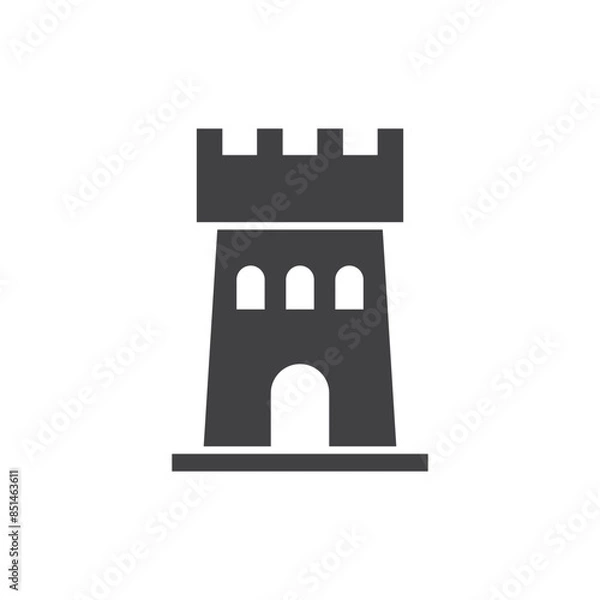 Fototapeta Castle tower icon in flat style. Medieval citadel vector illustration on isolated background. Stronghold building sign business concept.