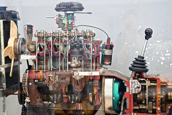 Fototapeta Internal combustion engine sectioned for educational puprose