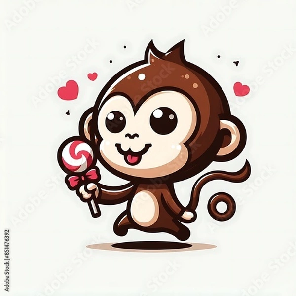 Fototapeta A cartoon monkey design colours graphic holding a lollipop.