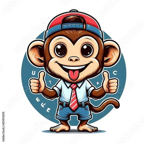 Fototapeta A cartoon monkey design colours graphic wearing a hat and tie unique.