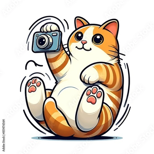 Fototapeta A cartoon of a cat design drawing graphic holding a camera realistic accessible unique.