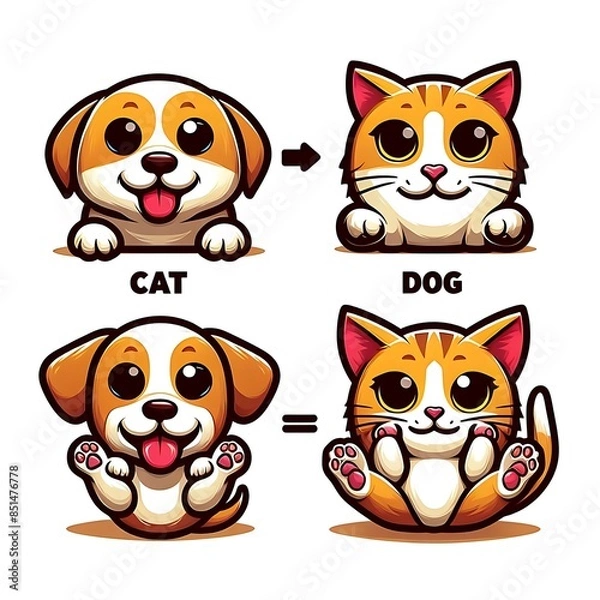 Fototapeta A cartoon of a dog design drawing graphic and cat design drawing graphic accessible eyecatching highquality accessible.