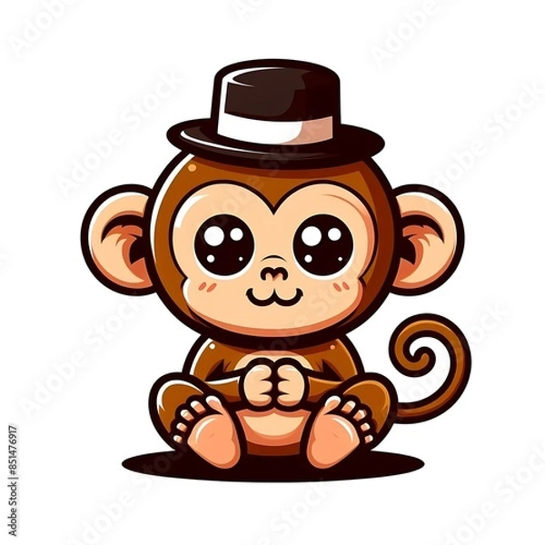 Fototapeta A cartoon of a monkey design colours graphic wearing a hat vector engaging.
