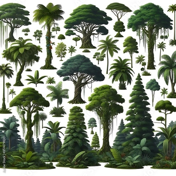 Fototapeta A collection of tree design graphics and plants highquality.