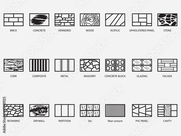Fototapeta type of wall materials outline icon .wall constructions pictogram isolated on white background