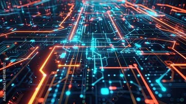 Fototapeta Circuitry board glowing in cyberspace