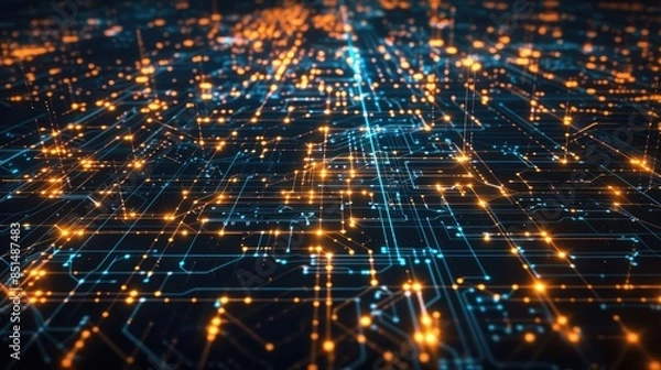 Fototapeta Circuitry board glowing in cyberspace