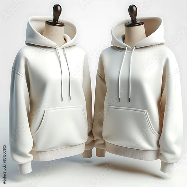 Fototapeta A pair of white hoodies on a mannequin Vibrant vector highquality.