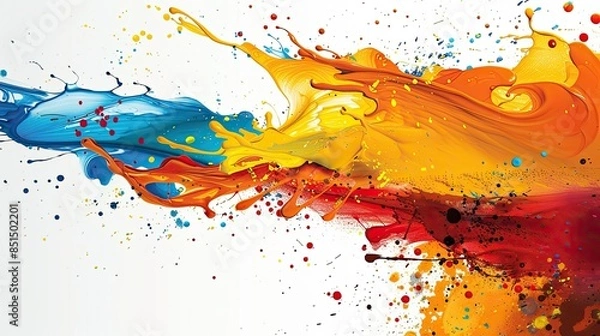 Fototapeta Abstract paint splatters in dynamic composition