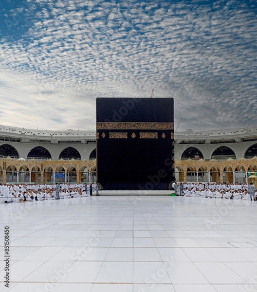 Fototapeta The place where Muslims visit for pilgrimage and umrah. Kaaba, Mecca. Muslims performing circumambulation in the Kaaba