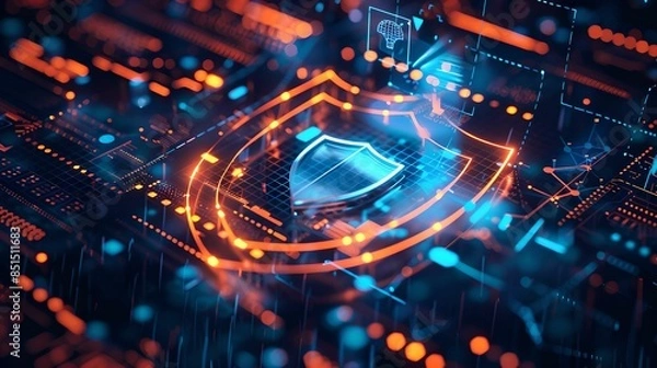 Obraz Digital shield icon over financial icons insurance cybersecurity