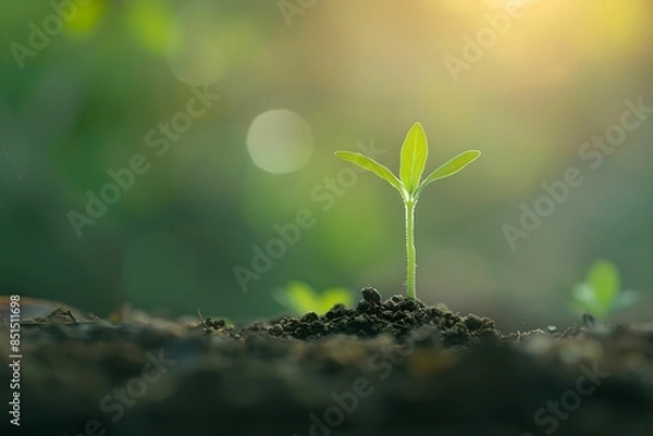 Obraz Close-up small sprout in soil bright light growth