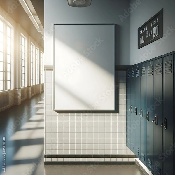 Fototapeta A white poster on a wall in a hallway creative optimized informative optimized.