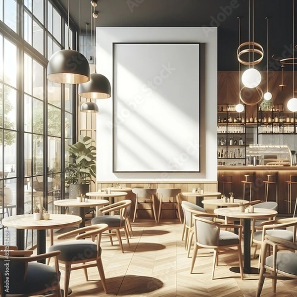 Obraz A space for restaurants cafe drinks and fast food room with poster mockup white combined with tables and chairs unique Artistic.