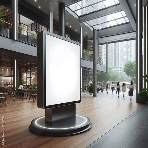 Obraz Modern commercial building interior with A large blank white screen billboard in a mall unique professional.