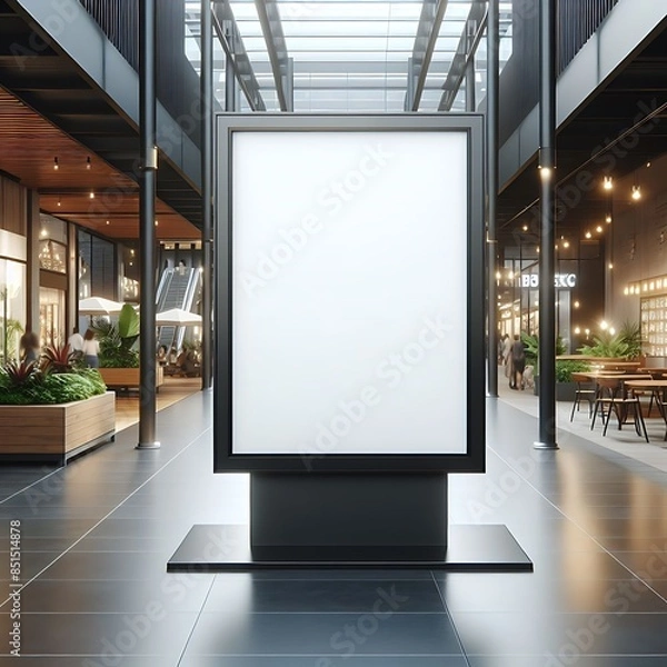 Obraz Modern commercial building interior with A large blank white screen billboard in a mall unique vector engaging.