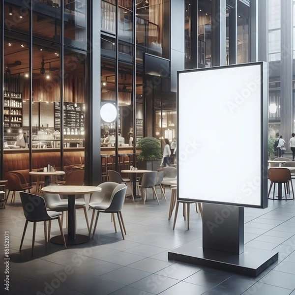 Obraz Modern commercial building interior with A large blank white screen sign in a restaurant informative engaging creative engaging.