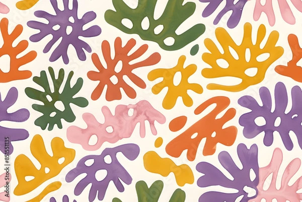 Fototapeta Cartoon seamless pattern of watercolor microorganisms amoeba isolated on white background