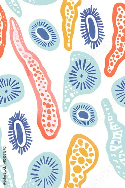 Fototapeta Cartoon seamless pattern of watercolor microorganisms amoeba isolated on white background
