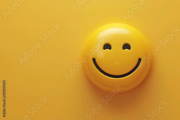 Fototapeta 3d render of yellow smiley icon on yellow background