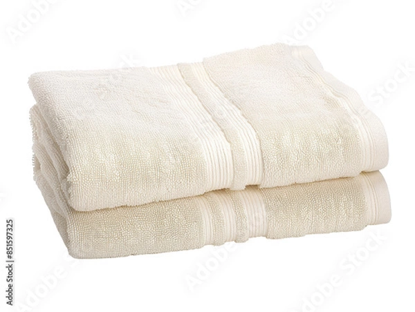 Obraz Two white towels are folded and placed on a white background