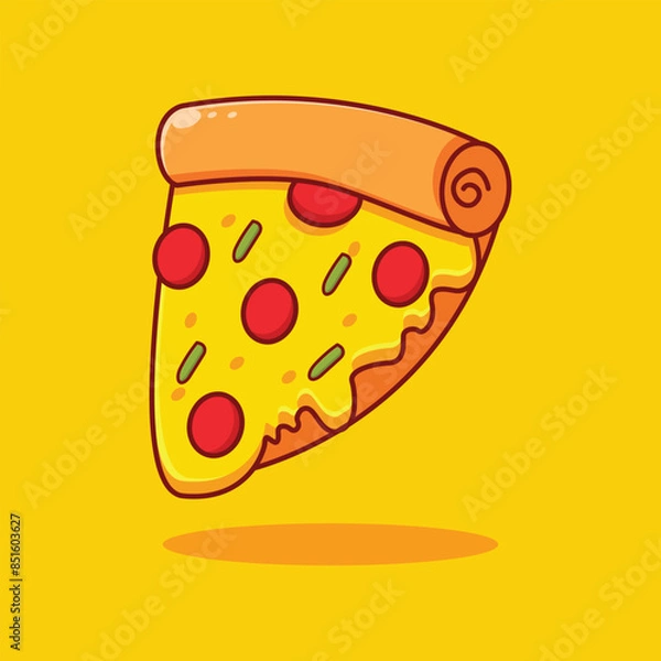 Fototapeta a slice of pizza with a slice of cheese and sausage