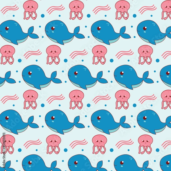 Fototapeta Hand drawn childlike animals pattern