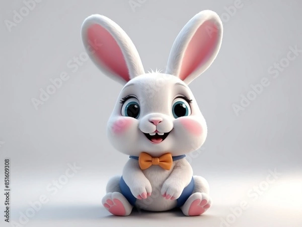 Fototapeta smiling rabbit cute d art illustration in plain white background