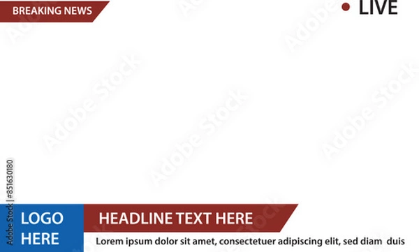 Fototapeta vector template broadcasting tv breaking news design frame. for live streaming video