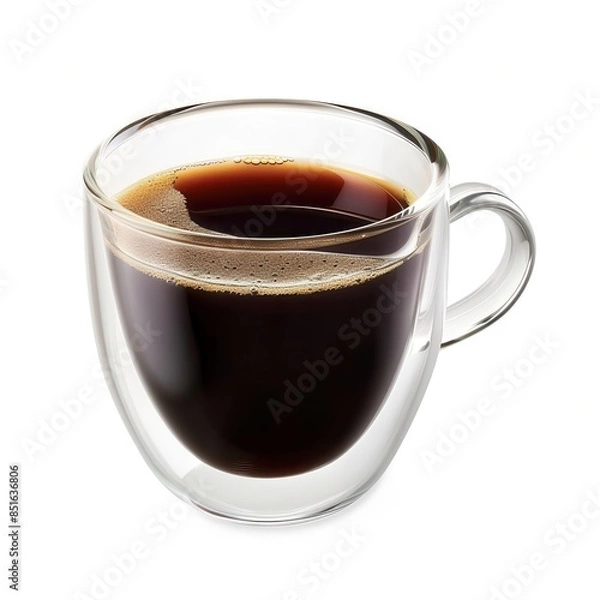 Obraz Clear coffee cup filled with Black Coffee, isolated white background, studio lighting for focused advertising