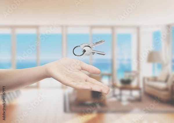 Fototapeta Chiavi in mano interno casa con vista mare