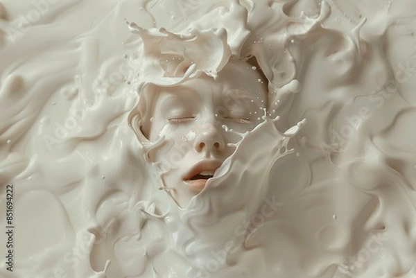 Fototapeta Woman's Face Submerged in Creamy Liquid.