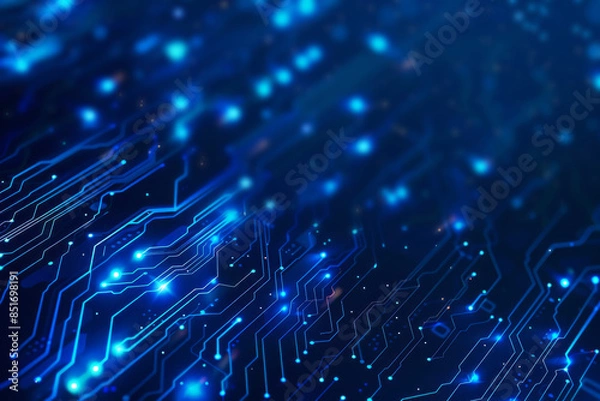 Obraz Abstract blue circuit lines on dark background