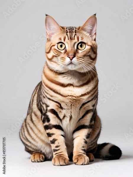 Obraz Striped Tabby Cat Sitting on a Grey Background