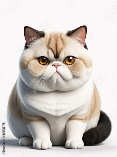 Obraz Portrait of a Fluffy White Cat with Black Paws