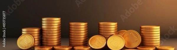 Fototapeta 3D Render stack gold coins
